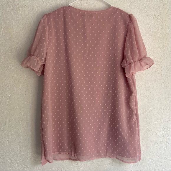Zeagoo Swiss Dot Lace Trim Blouse Mauve Pink Size Small NWT - Picture 6 of 10